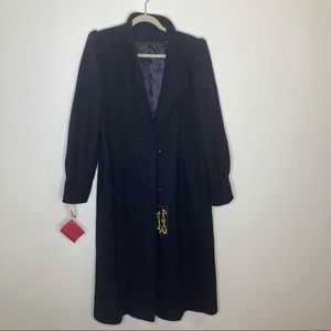 NWT VINTAGE Nordstrom Wool Over Coat Satin Lined Puff Shoulder Nav…